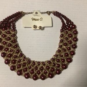 Burgundy and Gold Beaded Necklace
